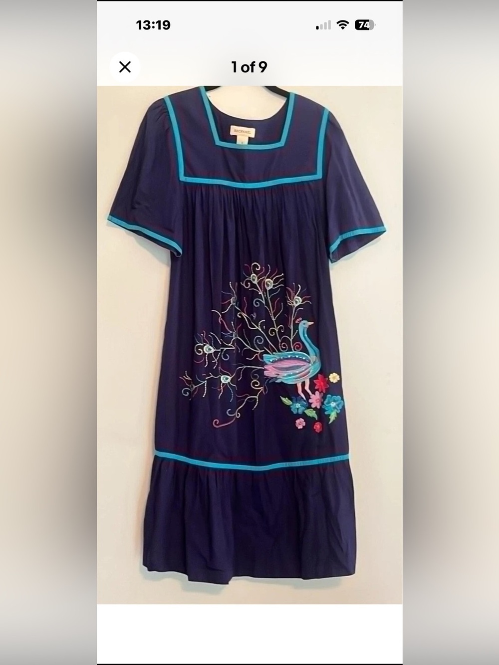 VTG MuuMu‎ Embroidered Peacock PullOver House Beach Dress SZ S by Bechamel w/P